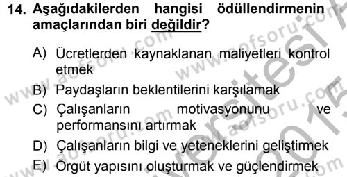 Ücret ve Ödül Yönetimi Dersi 2014 - 2015 Yılı (Final) Dönem Sonu Sınav Soruları 14. Soru