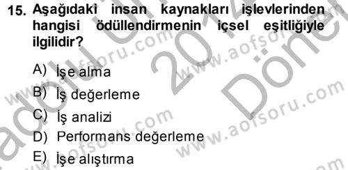 Ücret ve Ödül Yönetimi Dersi 2014 - 2015 Yılı (Final) Dönem Sonu Sınav Soruları 15. Soru