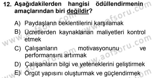 Ücret ve Ödül Yönetimi Dersi 2014 - 2015 Yılı Tek Ders Sınav Soruları 12. Soru
