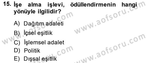 Ücret ve Ödül Yönetimi Dersi 2014 - 2015 Yılı Tek Ders Sınav Soruları 15. Soru