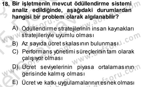 Ücret ve Ödül Yönetimi Dersi 2014 - 2015 Yılı Tek Ders Sınav Soruları 18. Soru