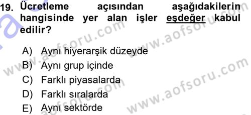 Ücret ve Ödül Yönetimi Dersi 2015 - 2016 Yılı (Vize) Ara Sınav Soruları 19. Soru