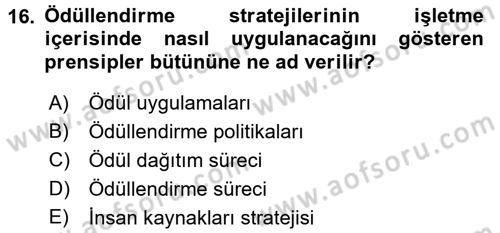 Ücret ve Ödül Yönetimi Dersi 2015 - 2016 Yılı Tek Ders Sınav Soruları 16. Soru