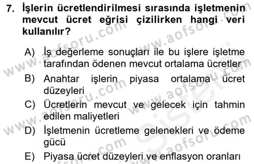 Ücret ve Ödül Yönetimi Dersi 2015 - 2016 Yılı Tek Ders Sınav Soruları 7. Soru