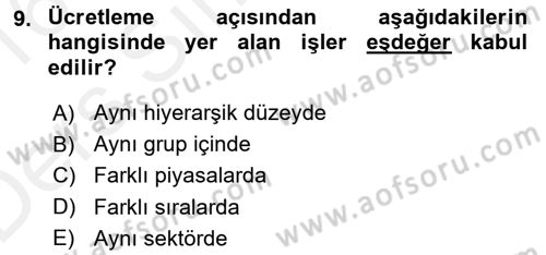 Ücret ve Ödül Yönetimi Dersi 2015 - 2016 Yılı Tek Ders Sınav Soruları 9. Soru
