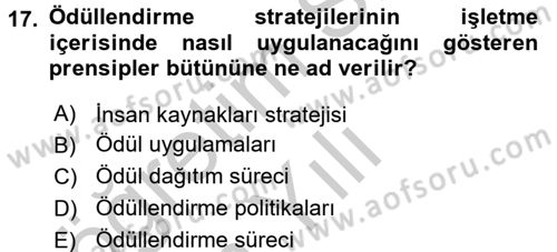 Ücret ve Ödül Yönetimi Dersi 2016 - 2017 Yılı 3 Ders Sınav Soruları 17. Soru