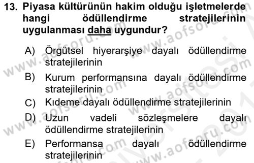 Ücret ve Ödül Yönetimi Dersi 2016 - 2017 Yılı (Final) Dönem Sonu Sınav Soruları 13. Soru