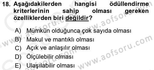 Ücret ve Ödül Yönetimi Dersi 2016 - 2017 Yılı (Final) Dönem Sonu Sınav Soruları 18. Soru
