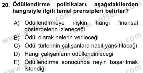 Ücret ve Ödül Yönetimi Dersi 2016 - 2017 Yılı (Final) Dönem Sonu Sınav Soruları 20. Soru