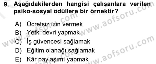 Ücret ve Ödül Yönetimi Dersi 2016 - 2017 Yılı (Final) Dönem Sonu Sınav Soruları 9. Soru