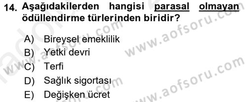 Ücret ve Ödül Yönetimi Dersi 2017 - 2018 Yılı 3 Ders Sınav Soruları 14. Soru