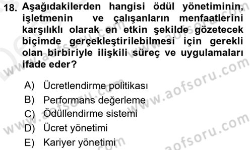 Ücret ve Ödül Yönetimi Dersi 2017 - 2018 Yılı 3 Ders Sınav Soruları 18. Soru