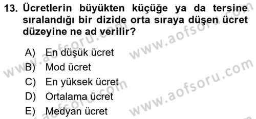 Ücret ve Ödül Yönetimi Dersi 2017 - 2018 Yılı (Vize) Ara Sınav Soruları 13. Soru