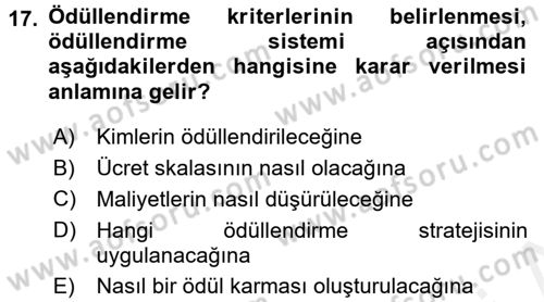 Ücret ve Ödül Yönetimi Dersi 2017 - 2018 Yılı (Final) Dönem Sonu Sınav Soruları 17. Soru