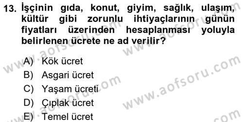Ücret ve Ödül Yönetimi Dersi 2018 - 2019 Yılı 3 Ders Sınav Soruları 13. Soru