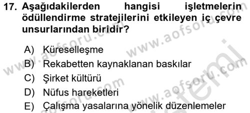 Ücret ve Ödül Yönetimi Dersi 2018 - 2019 Yılı 3 Ders Sınav Soruları 17. Soru
