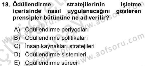 Ücret ve Ödül Yönetimi Dersi 2018 - 2019 Yılı 3 Ders Sınav Soruları 18. Soru