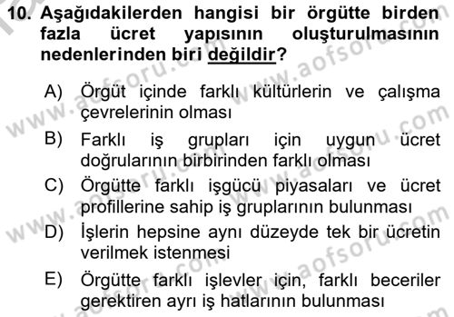 Ücret ve Ödül Yönetimi Dersi 2018 - 2019 Yılı Yaz Okulu Sınav Soruları 10. Soru