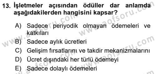 Ücret ve Ödül Yönetimi Dersi 2018 - 2019 Yılı Yaz Okulu Sınav Soruları 13. Soru
