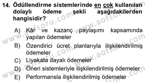 Ücret ve Ödül Yönetimi Dersi 2018 - 2019 Yılı Yaz Okulu Sınav Soruları 14. Soru
