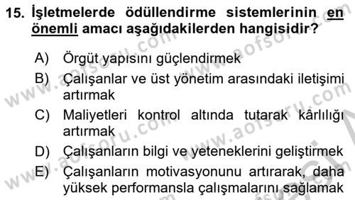 Ücret ve Ödül Yönetimi Dersi 2018 - 2019 Yılı Yaz Okulu Sınav Soruları 15. Soru