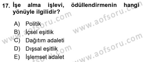 Ücret ve Ödül Yönetimi Dersi 2018 - 2019 Yılı Yaz Okulu Sınav Soruları 17. Soru