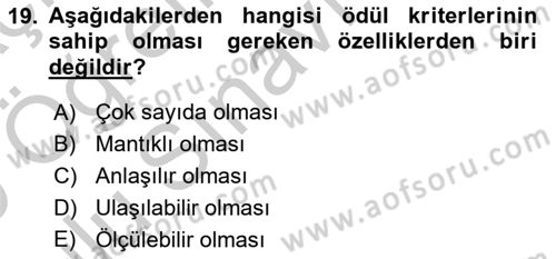 Ücret ve Ödül Yönetimi Dersi 2018 - 2019 Yılı Yaz Okulu Sınav Soruları 19. Soru