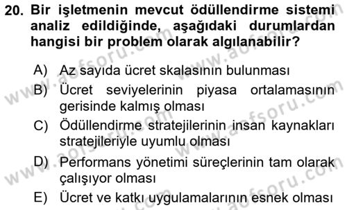 Ücret ve Ödül Yönetimi Dersi 2018 - 2019 Yılı Yaz Okulu Sınav Soruları 20. Soru