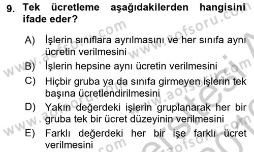 Ücret ve Ödül Yönetimi Dersi 2018 - 2019 Yılı Yaz Okulu Sınav Soruları 9. Soru