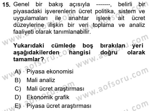 Ücret ve Ödül Yönetimi Dersi 2021 - 2022 Yılı (Vize) Ara Sınav Soruları 15. Soru