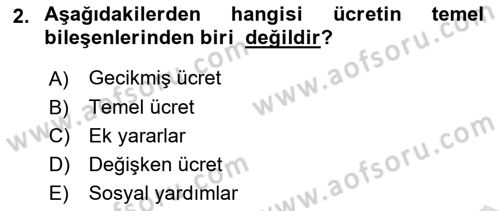 Ücret ve Ödül Yönetimi Dersi 2021 - 2022 Yılı (Vize) Ara Sınav Soruları 2. Soru