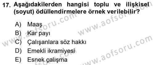 Ücret ve Ödül Yönetimi Dersi 2021 - 2022 Yılı (Final) Dönem Sonu Sınav Soruları 17. Soru