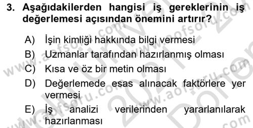 Ücret ve Ödül Yönetimi Dersi 2021 - 2022 Yılı (Final) Dönem Sonu Sınav Soruları 3. Soru