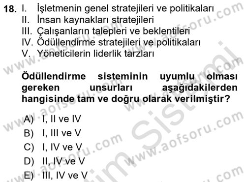 Ücret ve Ödül Yönetimi Dersi 2022 - 2023 Yılı Yaz Okulu Sınav Soruları 18. Soru