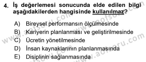 Ücret ve Ödül Yönetimi Dersi 2022 - 2023 Yılı Yaz Okulu Sınav Soruları 4. Soru
