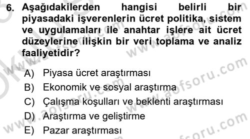Ücret ve Ödül Yönetimi Dersi 2022 - 2023 Yılı Yaz Okulu Sınav Soruları 6. Soru