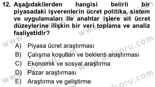 Ücret ve Ödül Yönetimi Dersi 2023 - 2024 Yılı (Vize) Ara Sınav Soruları 12. Soru