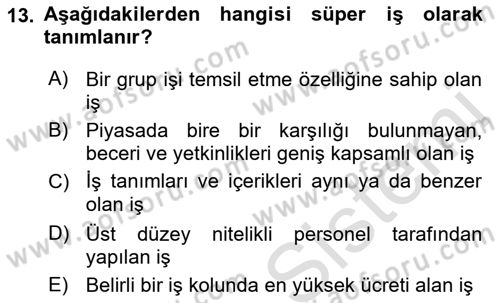Ücret ve Ödül Yönetimi Dersi 2023 - 2024 Yılı (Vize) Ara Sınav Soruları 13. Soru