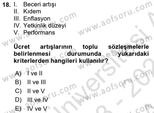 Ücret ve Ödül Yönetimi Dersi 2023 - 2024 Yılı (Vize) Ara Sınav Soruları 18. Soru