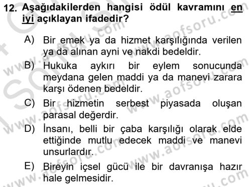 Ücret ve Ödül Yönetimi Dersi 2023 - 2024 Yılı (Final) Dönem Sonu Sınav Soruları 12. Soru