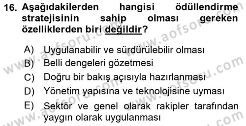 Ücret ve Ödül Yönetimi Dersi 2023 - 2024 Yılı (Final) Dönem Sonu Sınav Soruları 16. Soru