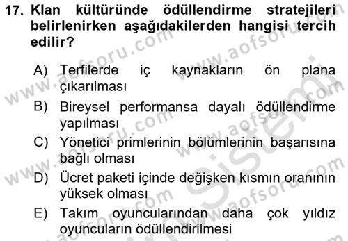 Ücret ve Ödül Yönetimi Dersi 2023 - 2024 Yılı (Final) Dönem Sonu Sınav Soruları 17. Soru