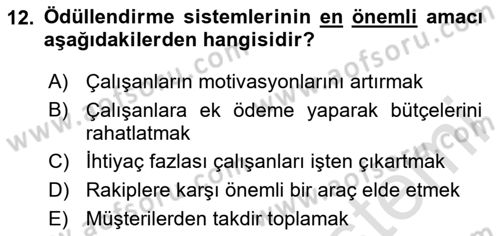 Ücret ve Ödül Yönetimi Dersi 2023 - 2024 Yılı Yaz Okulu Sınav Soruları 12. Soru