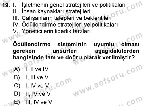 Ücret ve Ödül Yönetimi Dersi 2023 - 2024 Yılı Yaz Okulu Sınav Soruları 19. Soru