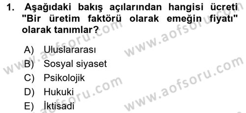 Ücret ve Ödül Yönetimi Dersi 2024 - 2025 Yılı (Vize) Ara Sınav Soruları 1. Soru