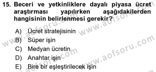 Ücret ve Ödül Yönetimi Dersi 2024 - 2025 Yılı (Vize) Ara Sınav Soruları 15. Soru