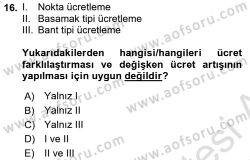 Ücret ve Ödül Yönetimi Dersi 2024 - 2025 Yılı (Vize) Ara Sınav Soruları 16. Soru