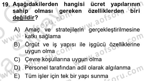 Ücret ve Ödül Yönetimi Dersi 2024 - 2025 Yılı (Vize) Ara Sınav Soruları 19. Soru