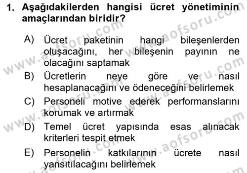 Ücret ve Ödül Yönetimi Dersi 2024 - 2025 Yılı (Final) Dönem Sonu Sınav Soruları 1. Soru