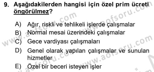 Ücret ve Ödül Yönetimi Dersi 2024 - 2025 Yılı (Final) Dönem Sonu Sınav Soruları 9. Soru
